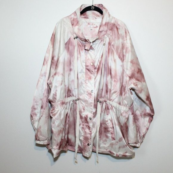 Maurices Tie Dye Cinch Windbreaker Jacket Ivory Pink Women's Plus Size 4X H12478 - Picture 2 of 11